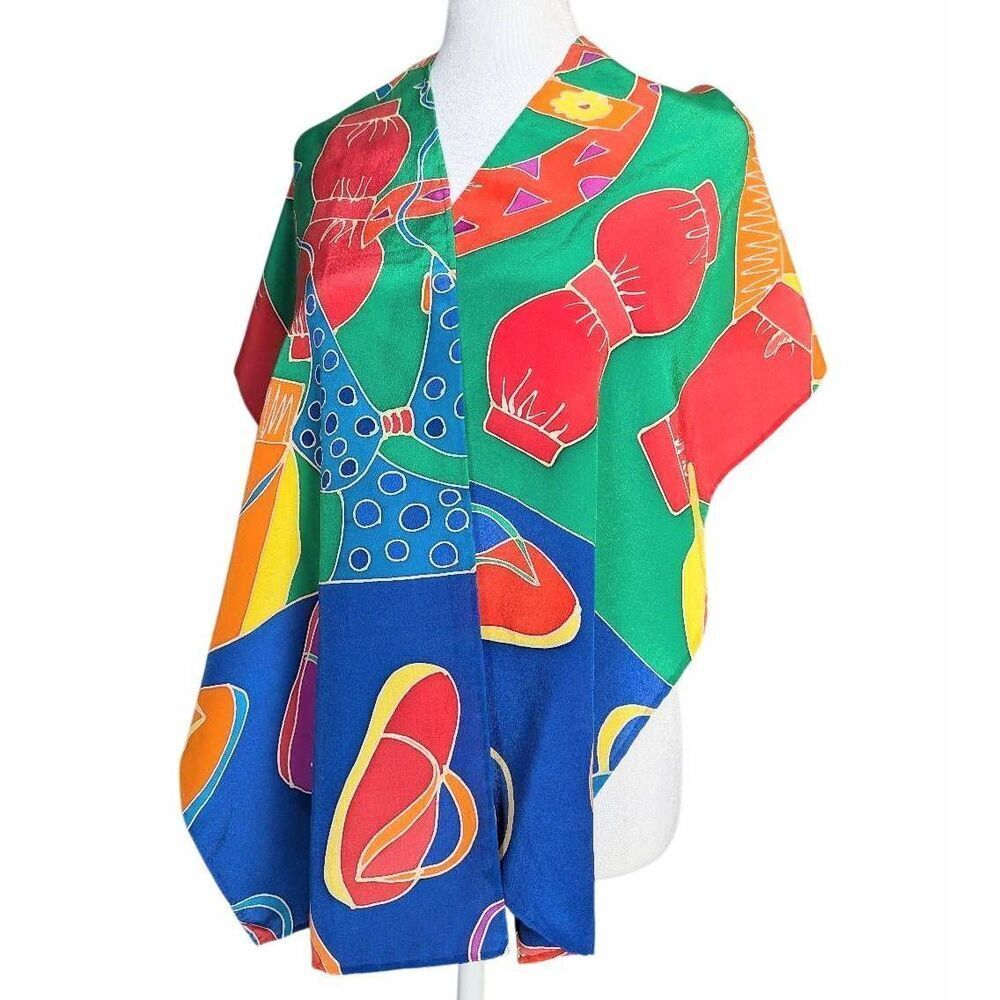 Vintage Silk scarf wrap multicolor summer swimsuit flip flop theme